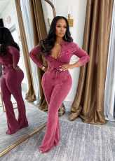 Long Sleeve Patchwork Two Piece Pants Set NYF-8199