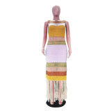 Casual Striped Tassel Knit Beach Dress TR-1346
