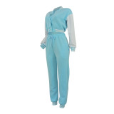 Color Block Long Sleeve Sport Two Piece Pants Set FENF-6007