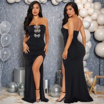Diamond Bow High-Slit Maxi Dress GZIY-6012