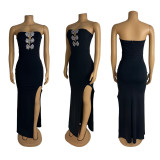 Diamond Bow High-Slit Maxi Dress GZIY-6012