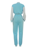Color Block Long Sleeve Sport Two Piece Pants Set FENF-6007