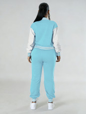 Color Block Long Sleeve Sport Two Piece Pants Set FENF-6007