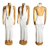 Halterneck Deep V Neck Backless Maxi Dress GZIY-6211