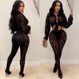 Print Mesh Cardigan Shirt Pants 2 Piece Set YNSF-8008