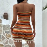 Knits Print Wrap Chest Tassel Mini Dress GZIY-6239