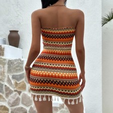 Knits Print Wrap Chest Tassel Mini Dress GZIY-6239