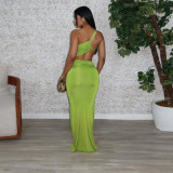 Single Shoulder Backless Pleated Maxi Dress GZIY-6238