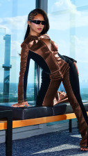 Long Sleeve Zipper Top PU Pants 2 Piece Set MEM-88666