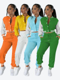 Color Block Long Sleeve Sport Two Piece Pants Set FENF-6007
