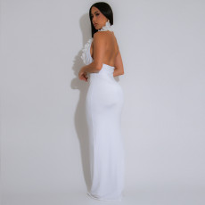 Halterneck Deep V Neck Backless Maxi Dress GZIY-6211