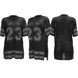 Mesh Hot Drill Sport V Neck Casual Dress GZIY-6330