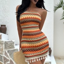 Knits Print Wrap Chest Tassel Mini Dress GZIY-6239