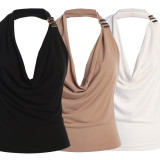 Halterneck Backless Solid Color Tank Tops GZIY-6116