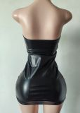Pre Order: About 7 work days shipping PU Leather Mini Dress YUEM-300839