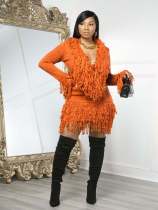 Knits Tassel Tie Up Two Piece Skirt Set CM-9533