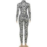 Leopard Print Long Sleeve Sport Jumpsuit  DLSF-K25Q80871