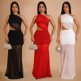 Slash Shoulder Mesh Backless Maxi Dress BY-7515