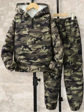 Kids Canouflage Print Hooded Sweatshirt Pants Suit GYMF-167
