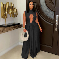 Solid Color Tie Up Loose Two Piece Pant Set BY-7538