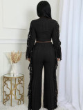 Solid Color Knits Tassel Two Piece Pants Set TK-6346