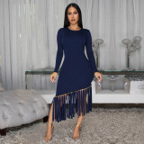 Solid Color Tassel Long Dress BY-7533