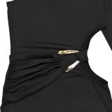 Singlle Shoulder Long Sleeve Maxi Dress BY-7543