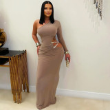 Singlle Shoulder Long Sleeve Maxi Dress BY-7543