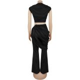 Sleeveless Solid Color Two Piece Patns Set BY-7528
