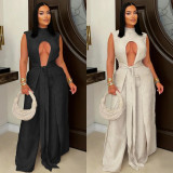 Solid Color Tie Up Loose Two Piece Pant Set BY-7538