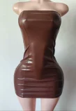 Pre Order: About 7 work days shipping PU Leather Mini Dress YUEM-300839