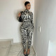 Leopard Print Long Sleeve Sport Jumpsuit  DLSF-K25Q80871