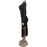 Solid Color Tassel Long Dress BY-7533