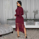 Solid Color Tassel Long Dress BY-7533