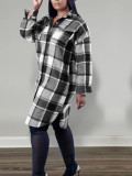Plaid Print Long Sleeve Long Coats YH-5339