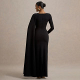 One-Shoulder Ribbon Long-Sleeve Maxi Dress YF-10897