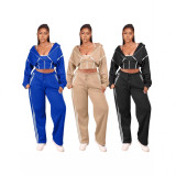 Patchwork Hooded Sweatshirt Three-Piece Pants Set YMEF-57095