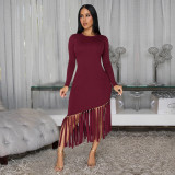 Solid Color Tassel Long Dress BY-7533
