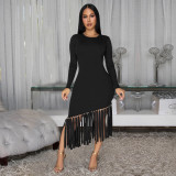 Solid Color Tassel Long Dress BY-7533