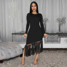 Solid Color Tassel Long Dress BY-7533
