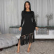 Solid Color Tassel Long Dress BY-7533