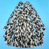 Camouflage Print Press Pleated Long Dress YF-20056