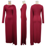 One-Shoulder Ribbon Long-Sleeve Maxi Dress YF-10897