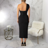 Single Shoulder Backless Midi Dress YF-20146