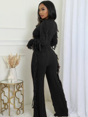 Solid Color Knits Tassel Two Piece Pants Set TK-6346
