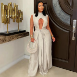 Solid Color Tie Up Loose Two Piece Pant Set BY-7538