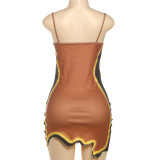 Print Backless Irregular Sling Mini Dress DLSF-K25D81432