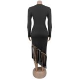 Solid Color Tassel Long Dress BY-7533