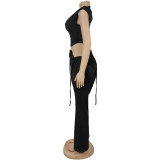 Sleeveless Solid Color Two Piece Patns Set BY-7528