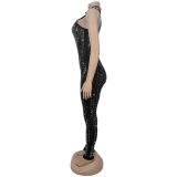 Sleeveless Hot Drill Jumpsuit BY-7542